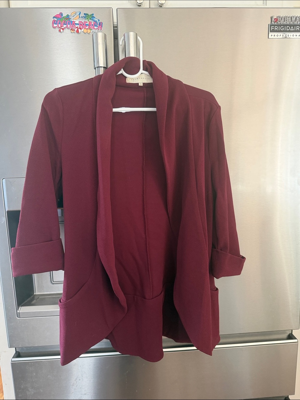 Open-Front Draped Blazer Jacket in Burgundy